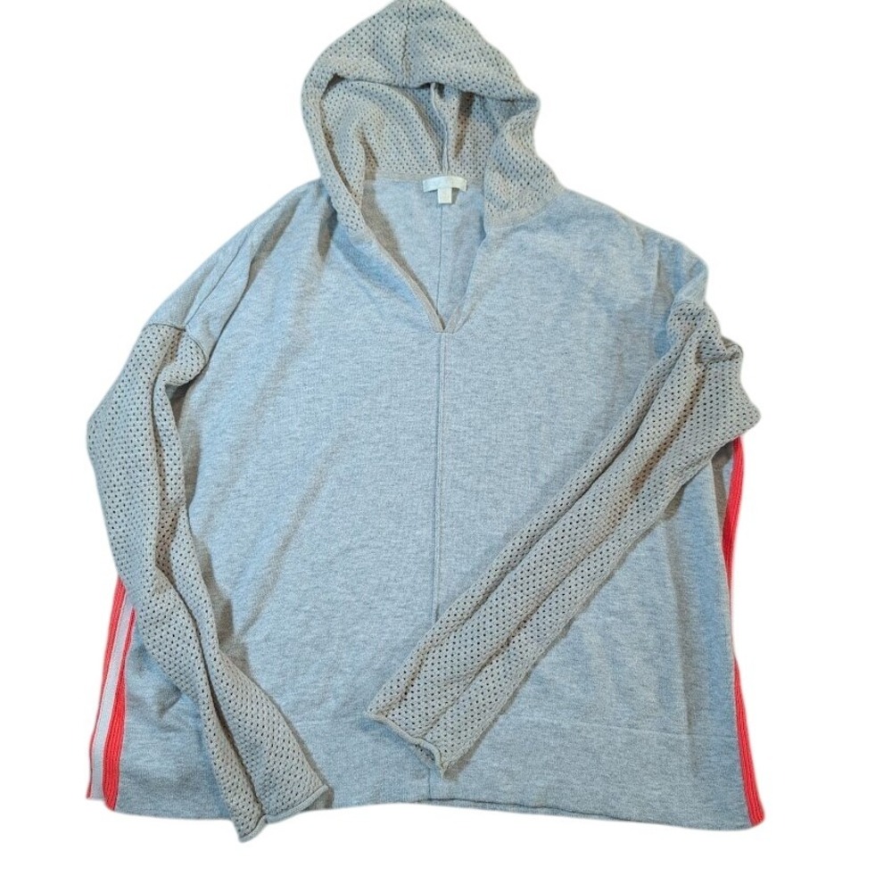 Lisa Todd Gray 100% Cotton Hoodie With Perforated Sleeves & Red Stripes Small